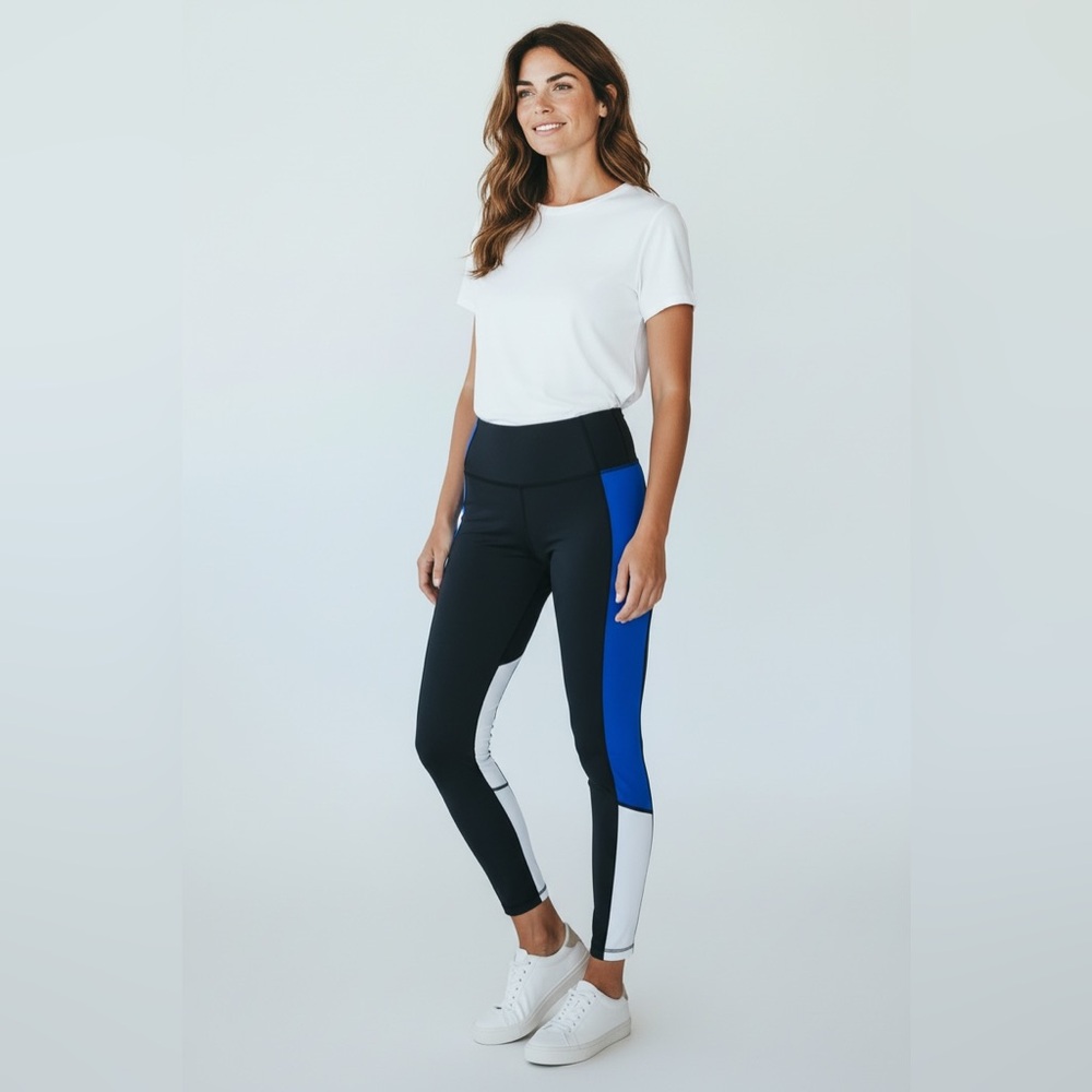 Wilo Color Block 7/8 Leggings // Black &Cobalt // Small // NEW